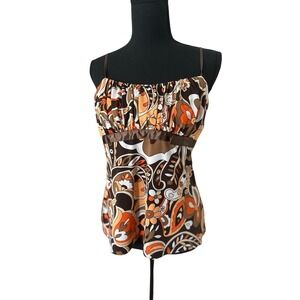 Floral Babydoll Sleeveless Top Size S Y2K Boho Hippie Paisley Festival Ribbon